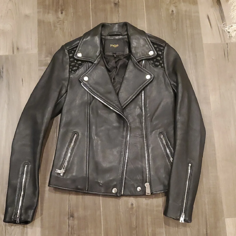 Maje Sleek Black Leather Jacket - Picture 1 of 11